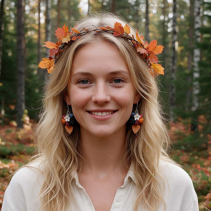 Blonde woman wearing Berry Forest Earrings. Handmade earrings inspired by the rich colors and quiet beauty of northern berries.