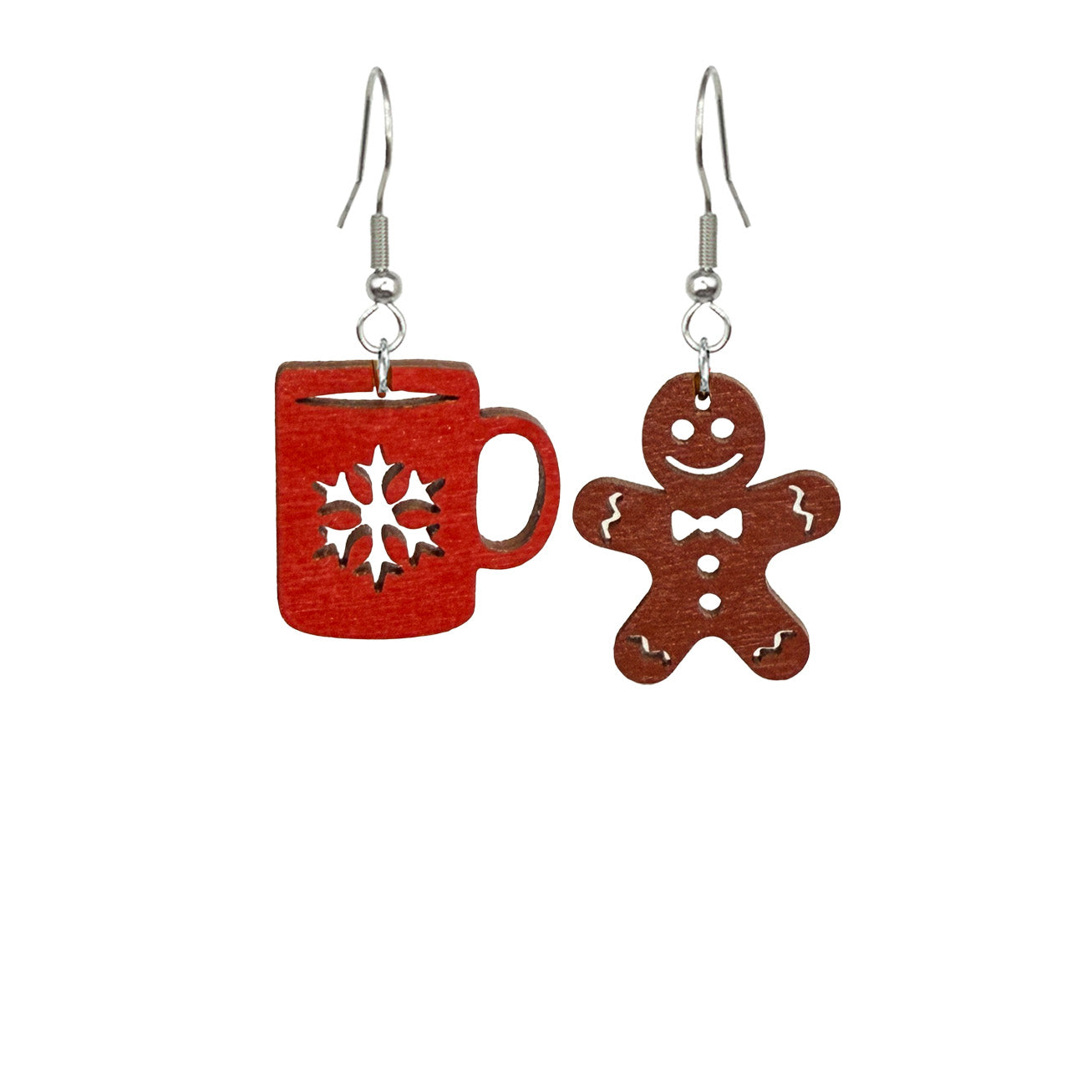 glögi ja pipari koru, leikkisä joulukoru, handmade mulled wine and gingerbread earrings, lightweight Nordic jewelry from Finland byMinta