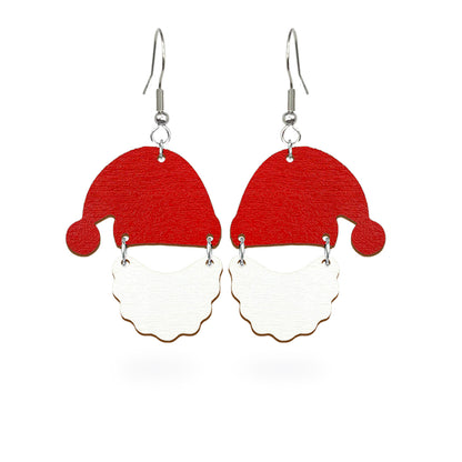 Santa Claus earrings with red hats and white beards, handmade from Finnish birch plywood and painted on both sides. Handmade in Finland by byMinta.