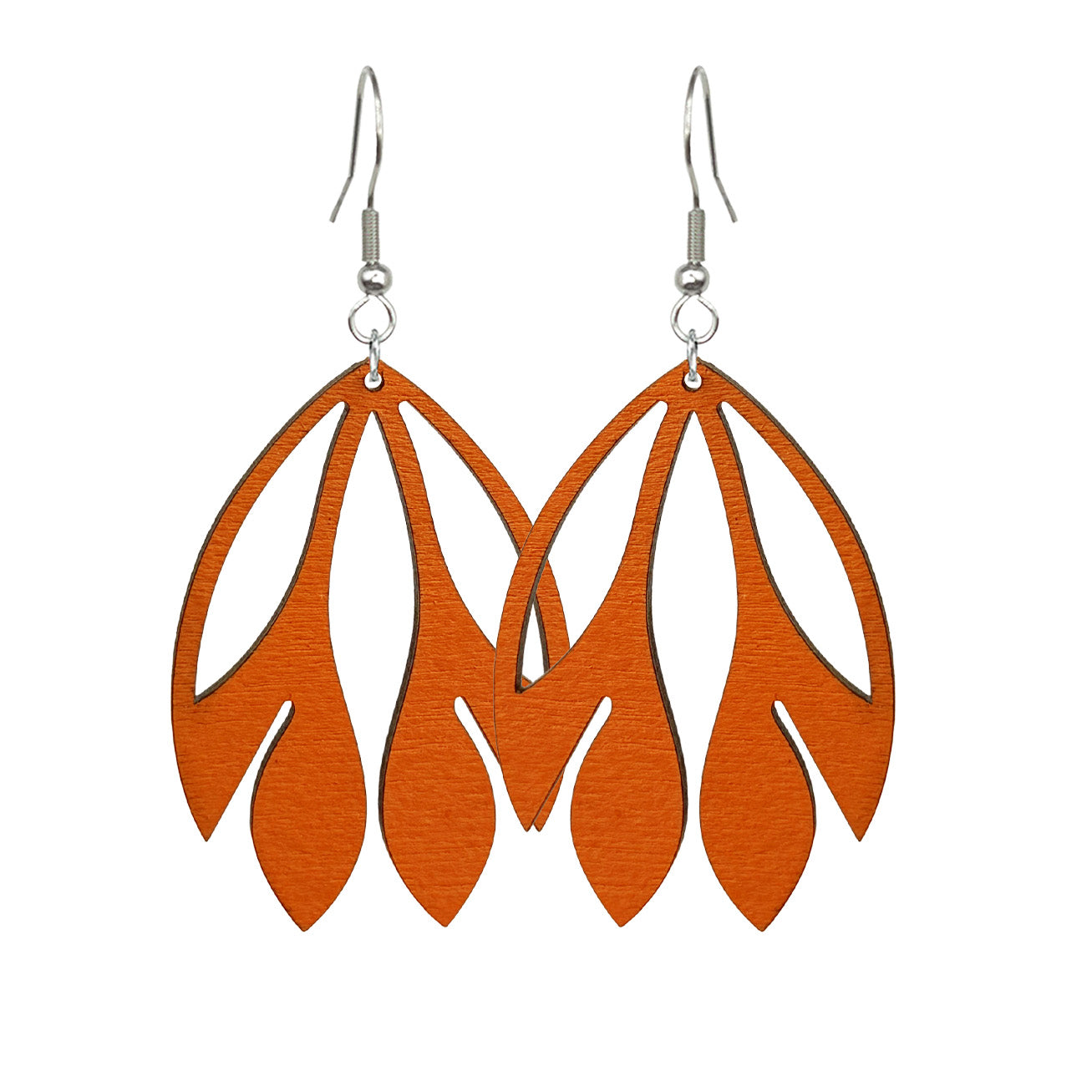 kaaristo korvakorut oranssi  – näyttävät vanerikorvakorut – lightweight statement wooden earrings Finland byMinta