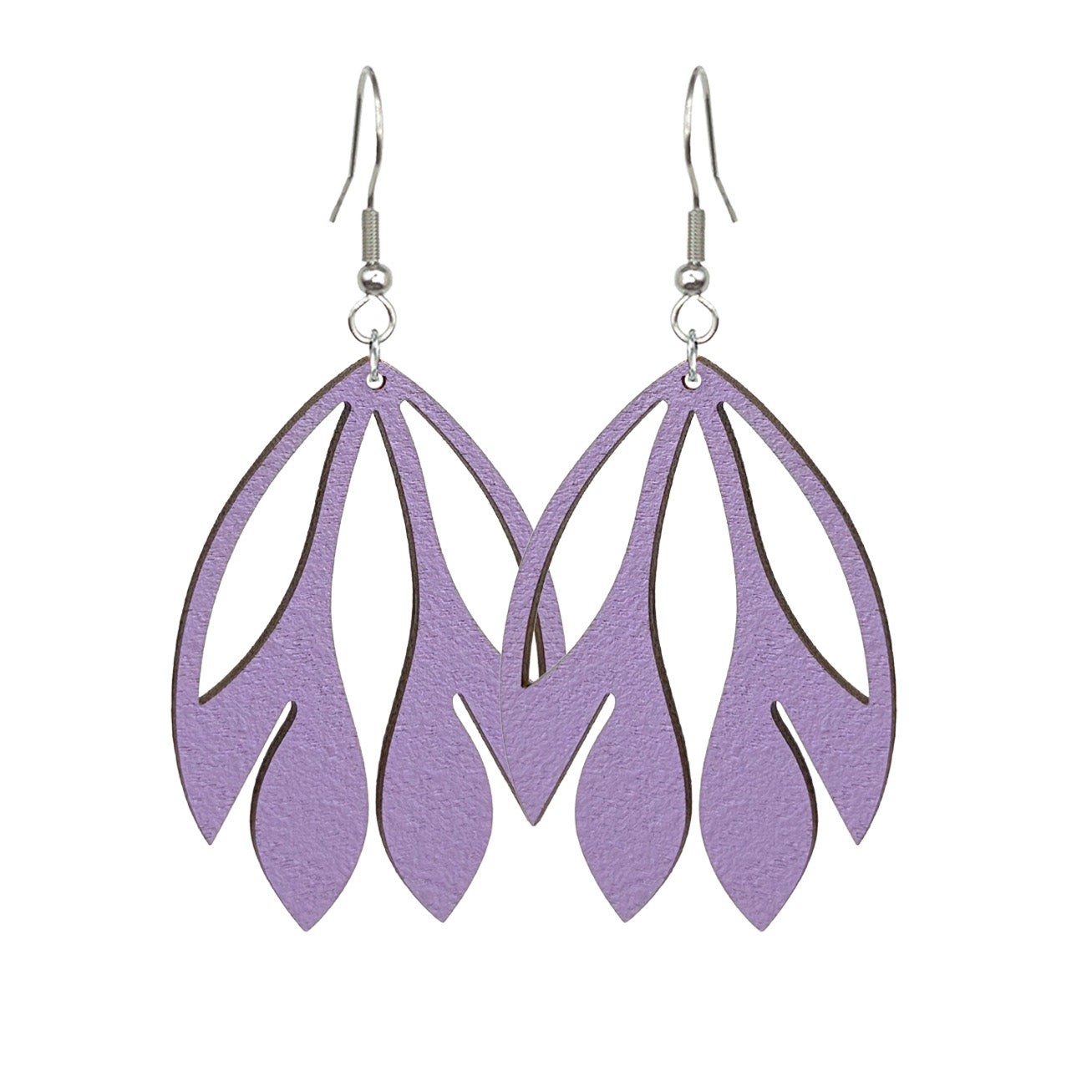 kaaristo korvakorut lila – näyttävät vanerikorvakorut – lightweight statement wooden earrings Finland byMinta