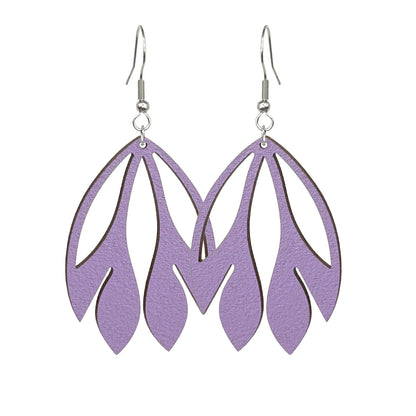 kaaristo korvakorut lila – näyttävät vanerikorvakorut – lightweight statement wooden earrings Finland byMinta