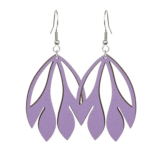 kaaristo korvakorut lila – näyttävät vanerikorvakorut – lightweight statement wooden earrings Finland byMinta