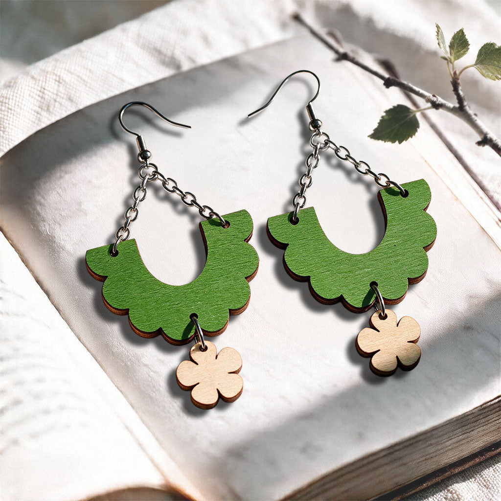Green and birch Swing plywood earrings made in Finland