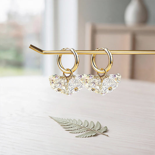 Bloom Meringue glass flower earrings with gold huggie hoops, handcrafted in Finland by byMinta