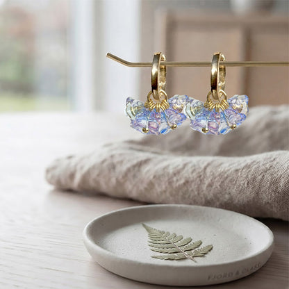 Bloom Parfait glass flower earrings with gold huggie hoops, handcrafted in Finland by byMinta