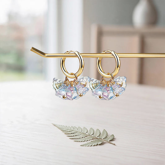 Bloom Parfait glass flower earrings with gold huggie hoops, handcrafted in Finland by byMinta