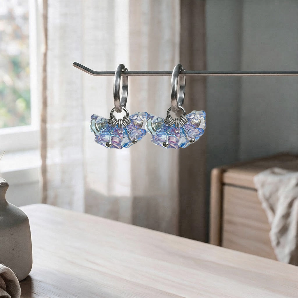 Bloom Parfait glass flower earrings with stainless steel huggie hoops, handcrafted in Finland by byMinta