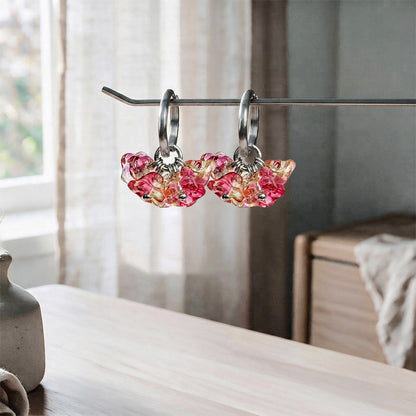 Bloom Sorbet glass flower earrings with stainless steel huggie hoops, handcrafted in Finland by byMinta