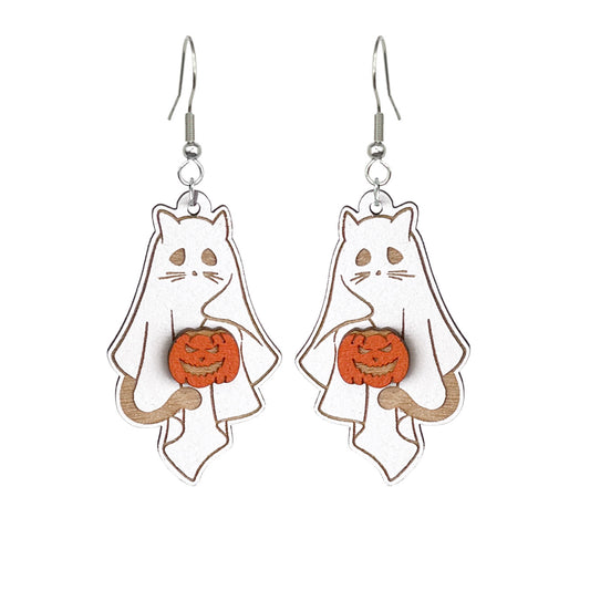 Halloween KissaHaamu korvakorut, käsintehdyt vanerikorut Suomesta byMinta