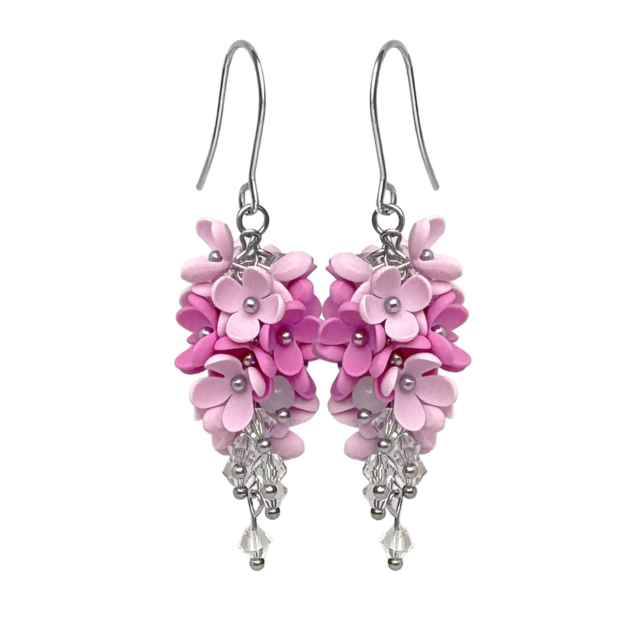 kukkapilvi korvakorut pink – vaaleanpunainen kukkakoru – handmade pink flower earrings, lightweight Nordic jewelry from Finland byMinta