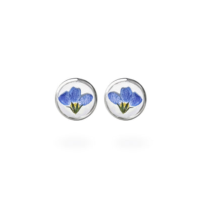 Blue forget-me-not flower stud earrings with real pressed flowers in resin, handmade in Finland by byMinta.