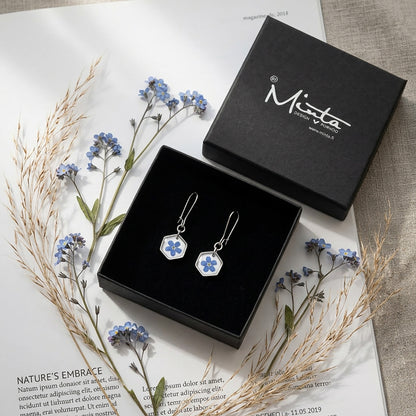 Forget-me-not flower earrings in byMinta gift box with blue flowers and natural meadow-inspired styling