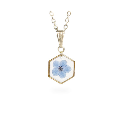 Lemmikki kukkakaulakoru, aito sininen kukka resiinissä – real forget-me-not necklace