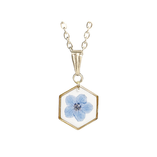 Lemmikki kukkakaulakoru, aito sininen kukka resiinissä – real forget-me-not necklace