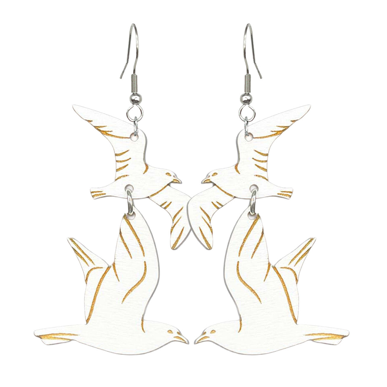 lokki korvakorut – lokki meren yllä koivuvaneri, kaiverrettu ja kevyt | seagull earrings birch plywood engraved byMinta