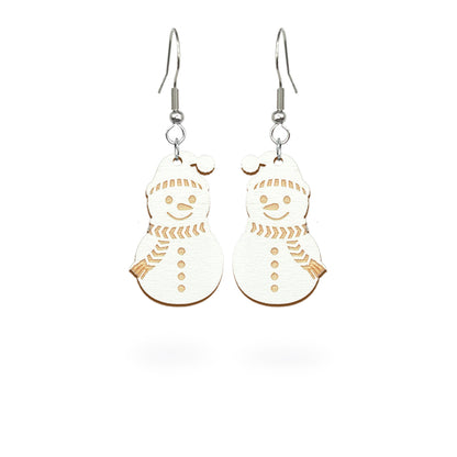Snowman earrings handmade from Finnish birch plywood, painted on both sides and inspired by playful winter days. Handmade in Finland by byMinta.