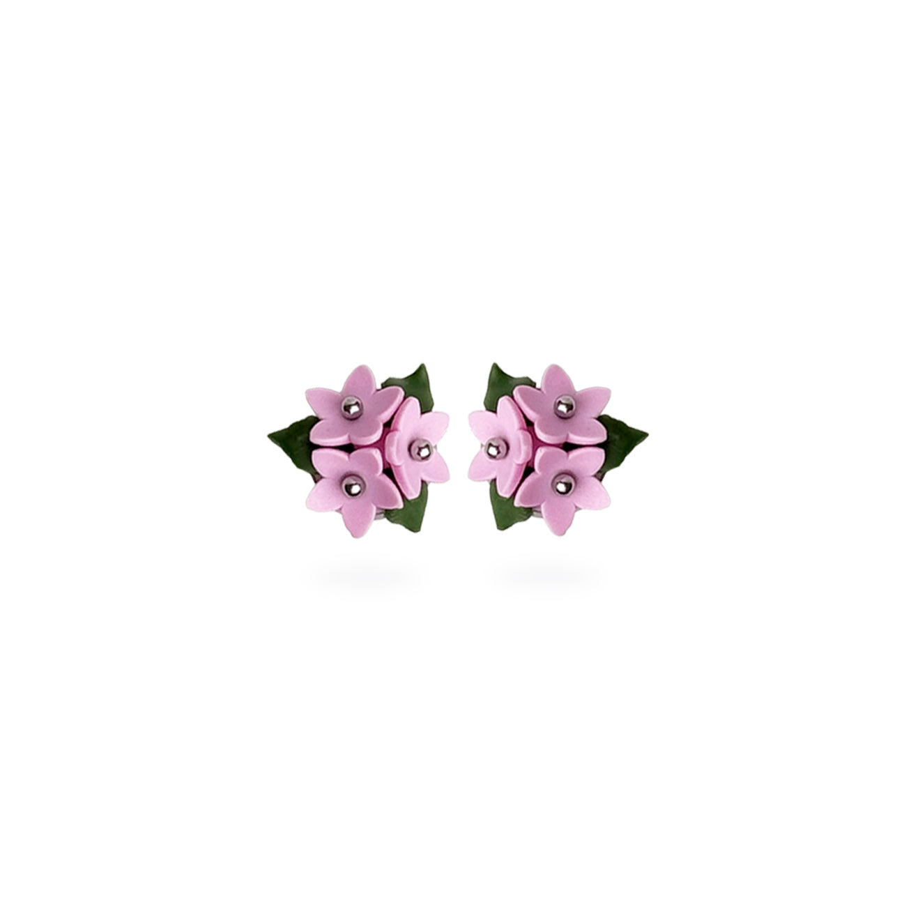 Pink Chickweed Wintergreen flower stud earrings handmade in Finland by byMinta, inspired by Nordic forest flowers and woodland nature.