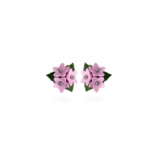 Pink Chickweed Wintergreen flower stud earrings handmade in Finland by byMinta, inspired by Nordic forest flowers and woodland nature.