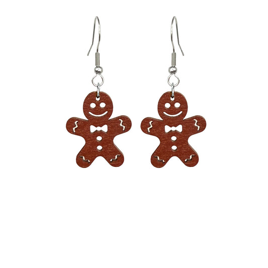 piparin nisse ja veli koru, leikkisä joulukoru, handmade gingerbread elf earrings, lightweight Nordic jewelry from Finland byMinta