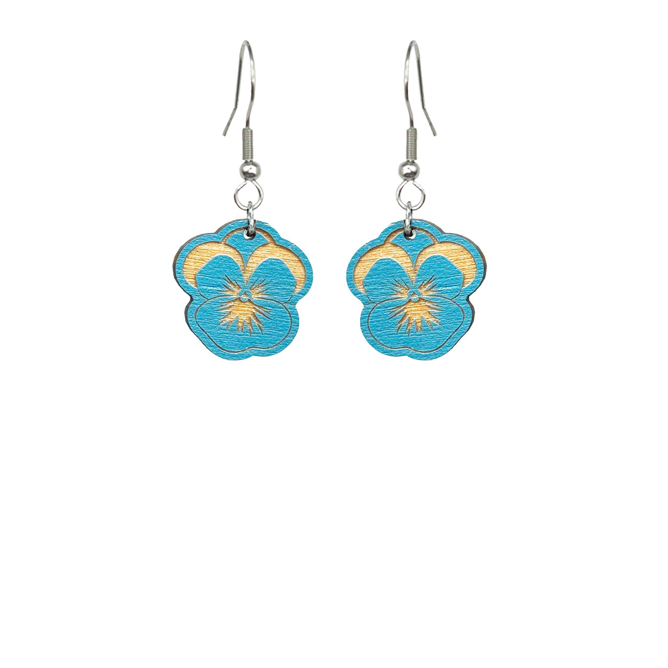 puutarhan orvokki korvakorut taivaansininen – orvokki kukkakorut koivuvaneri, kevyet ja kaiverretut | pansy earrings sky blue birch plywood byMinta