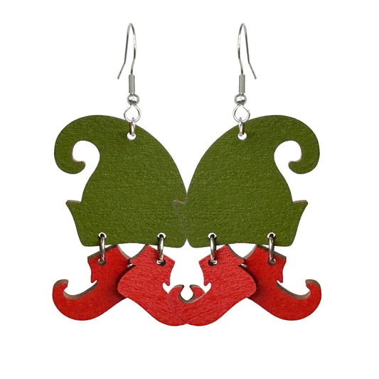 joulutonttu koru, leikkisät pikku tontut, handmade Christmas elf earrings, lightweight Nordic jewelry from Finland byMinta