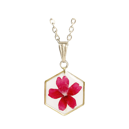 Rautayrtti kukkakaulakoru, aito kukka resiinissä – real verbena flower necklace