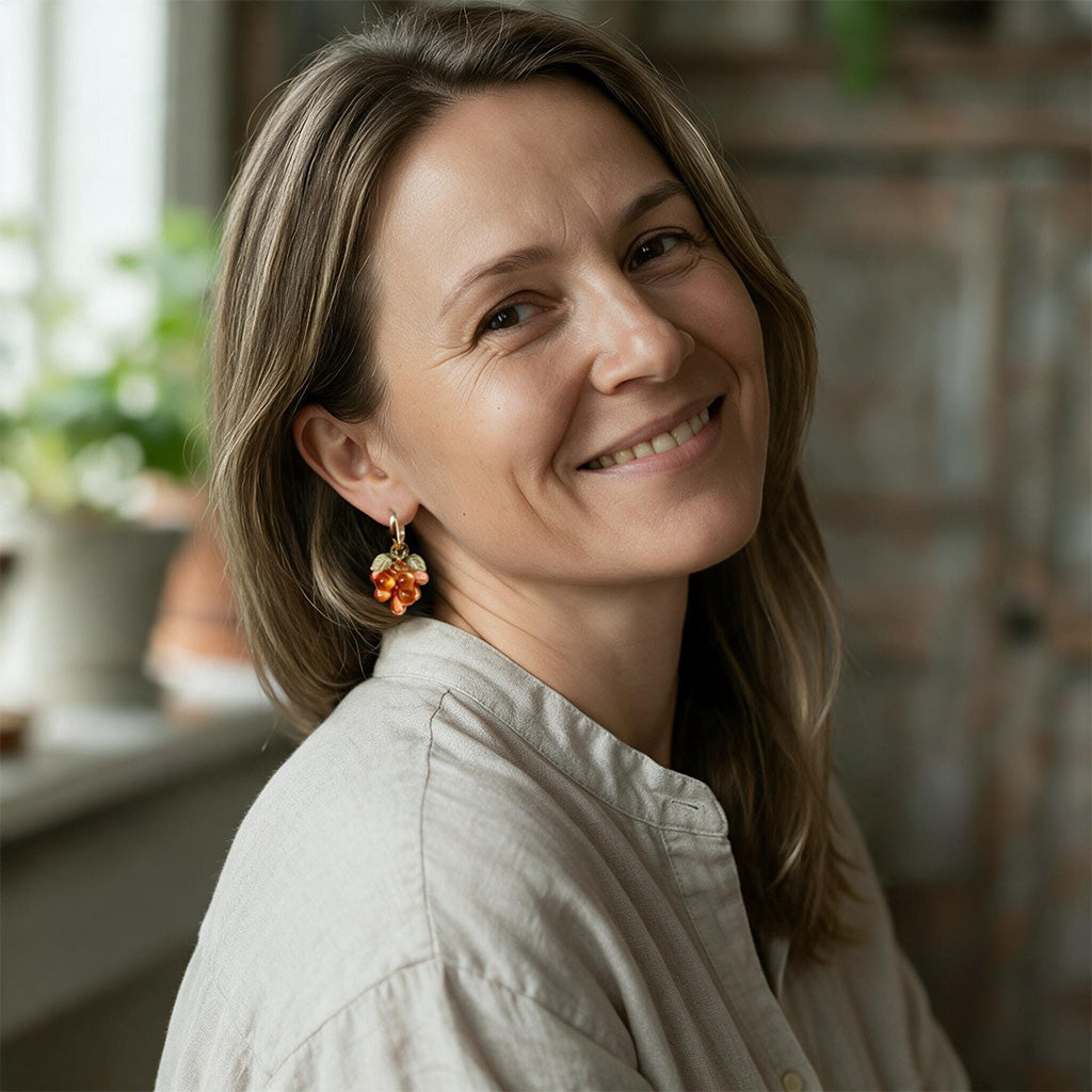 Woman Wearing Mandarin Cluster Earrings