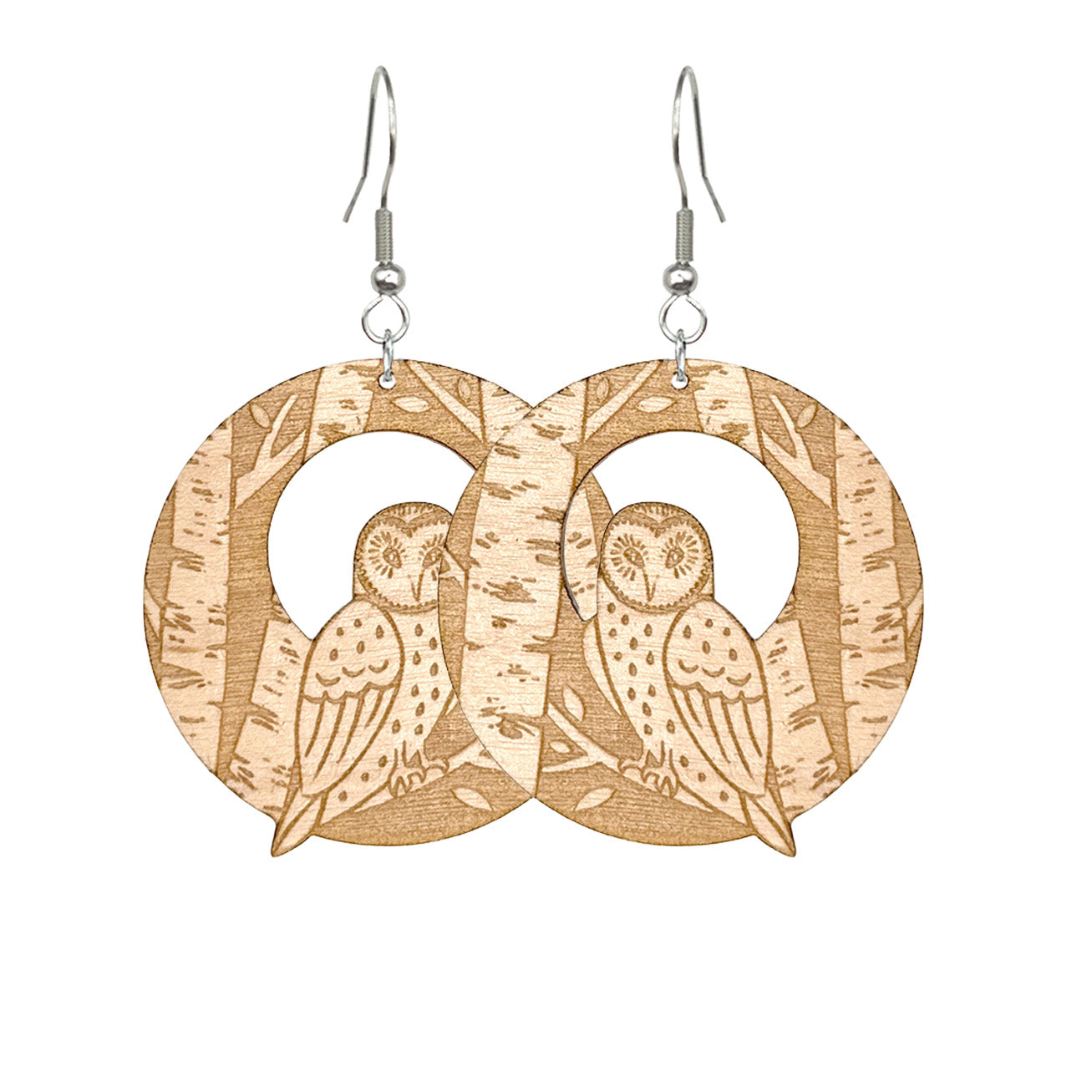 yön vartija korvakorut – pöllö korvakorut koivuvaneri, kaiverrettu pöllö oksalla | owl earrings birch plywood engraved owl jewelry byMinta